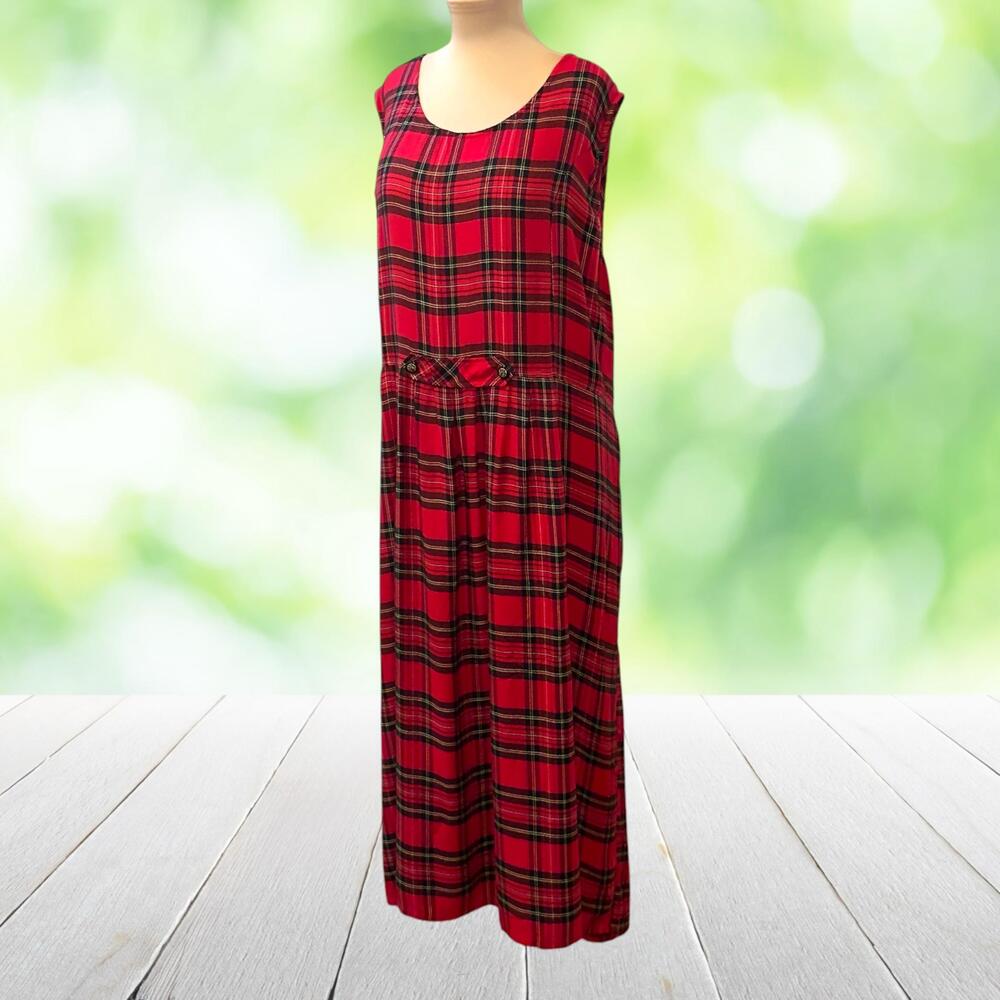 Vintage Y2K RFA CLASSICS Tartan Plaid Maxi Dress Holiday Academia Red Plus 3X